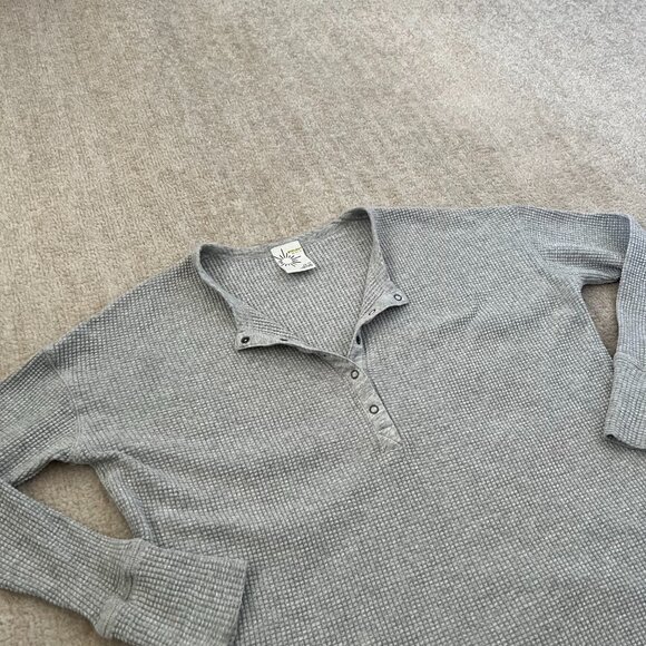Aerie Offline Gray Waffle Knit Henley Thermal Top XS Cotton Blend - Picture 3 of 12
